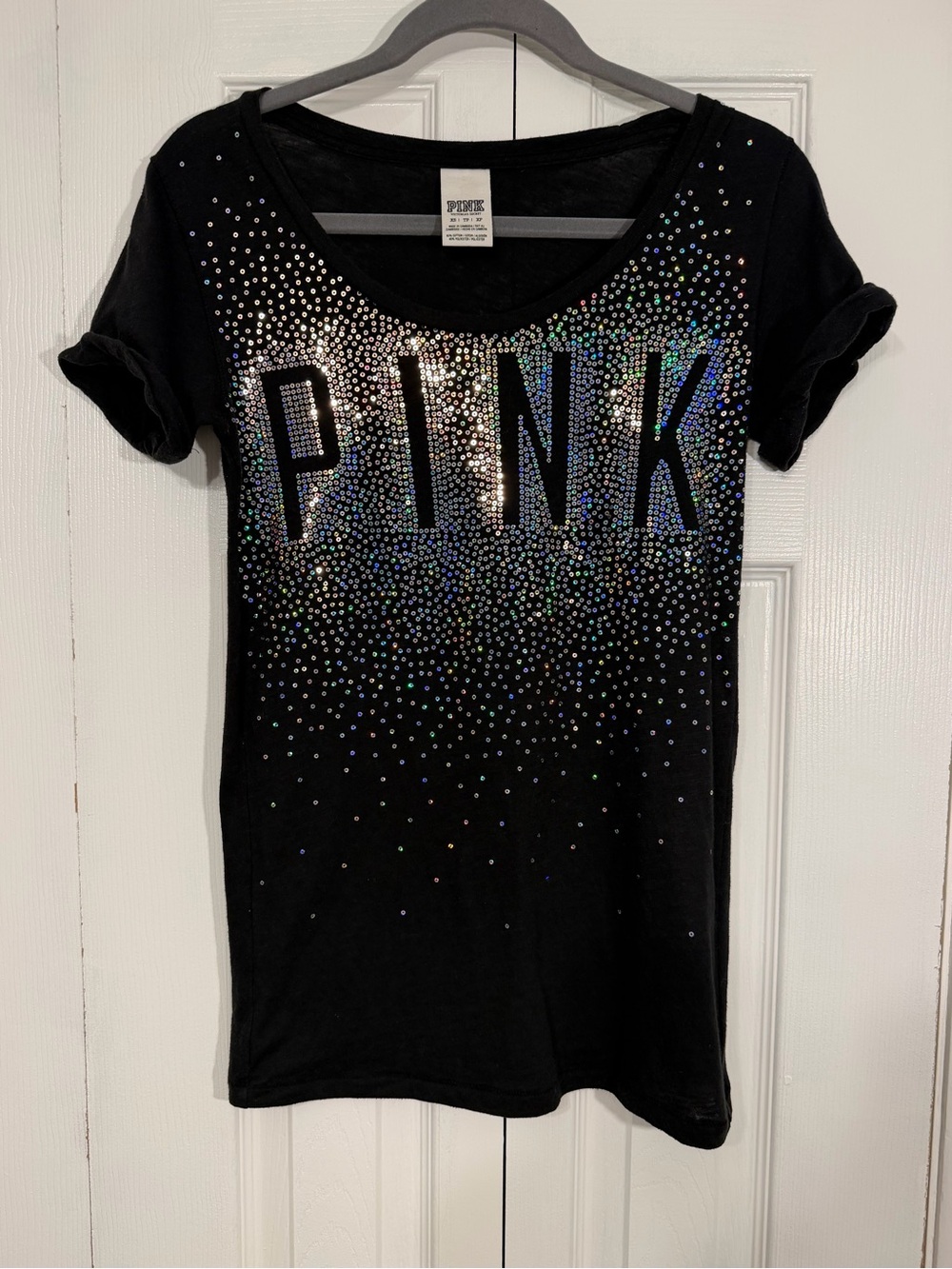 Victoria’s Secret PINK Sequin Logo T-Shirt XS Black